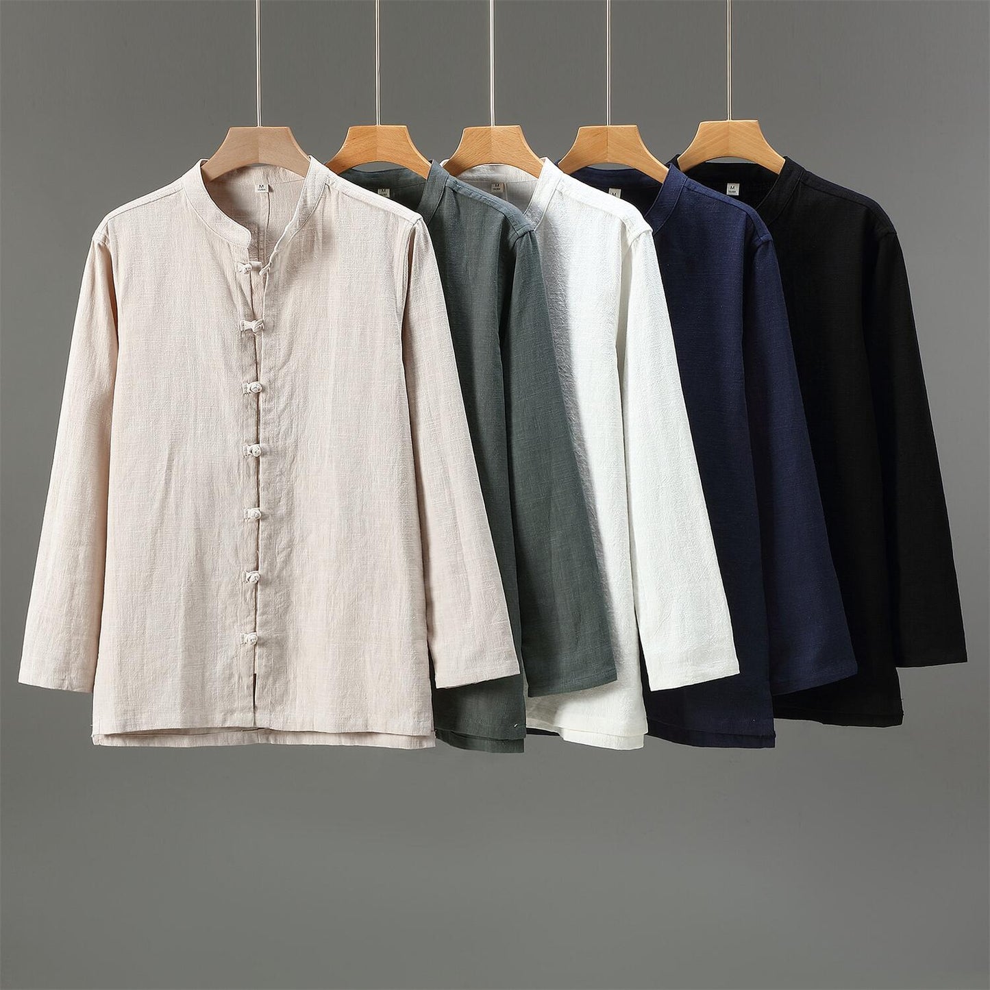 Vintage Loose Fit Linen Shirt - Stand Collar