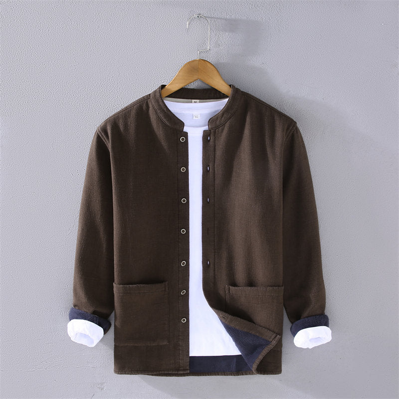 Stand Collar Fleece Long Sleeve Shirt