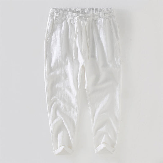 Men's Linen Drawstring Cropped Pants