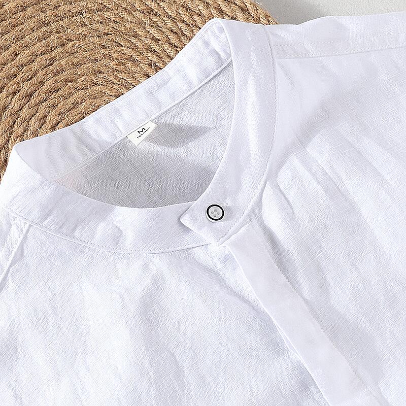 Cotton Linen Stand Collar Long Sleeve Shirt