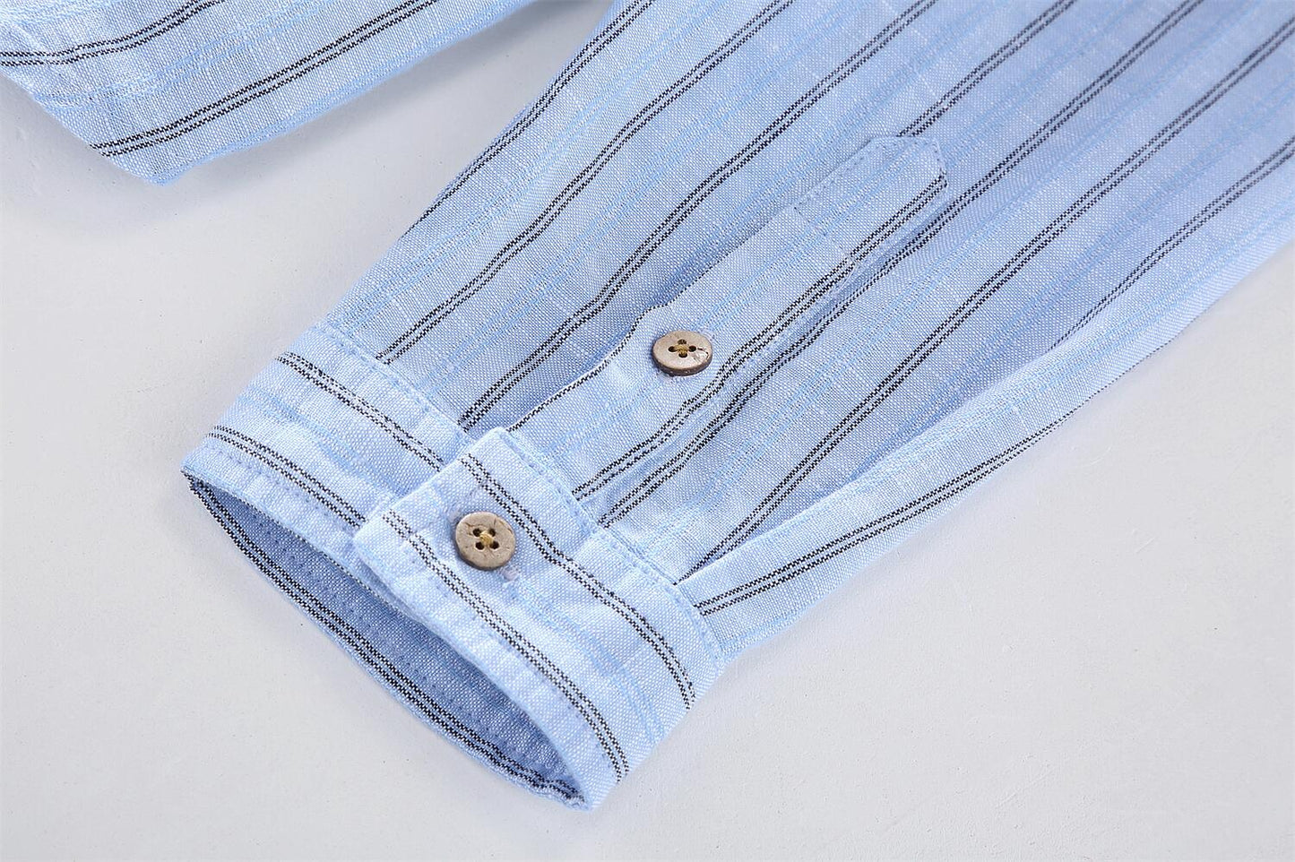 Striped Stand Collar Cotton Linen Shirt